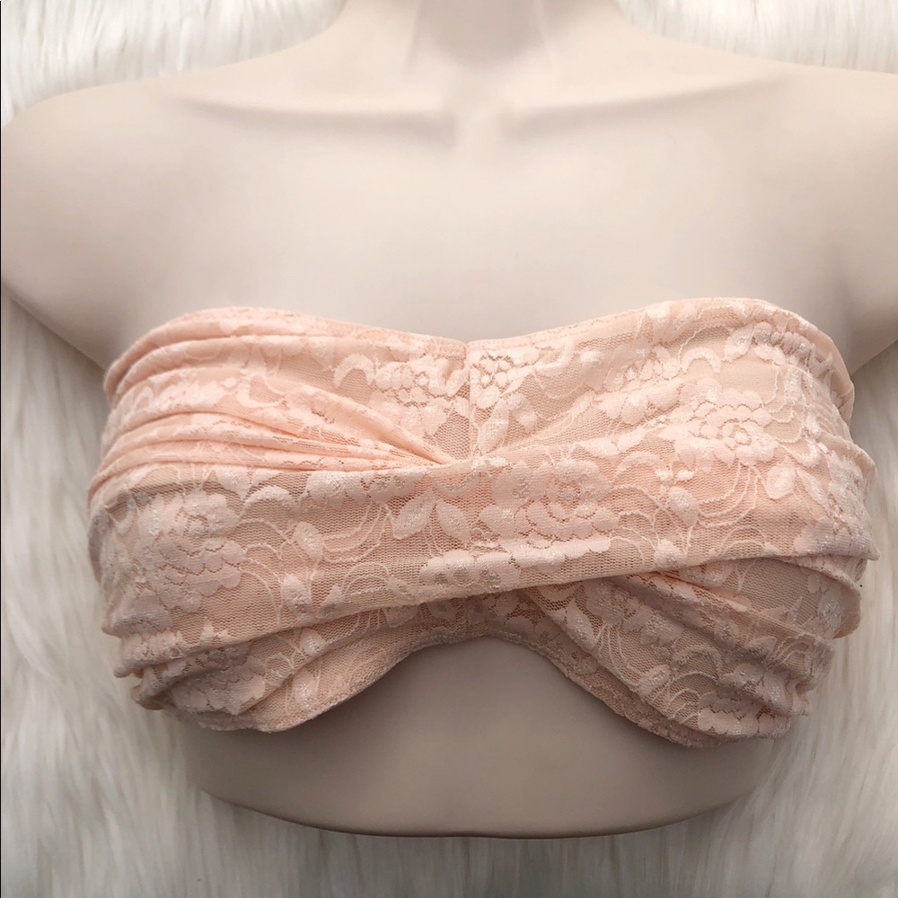 EXPRESS Intimates Lace Bandeau Bra, Pastel Orange, Size Medium | Romantic Basics